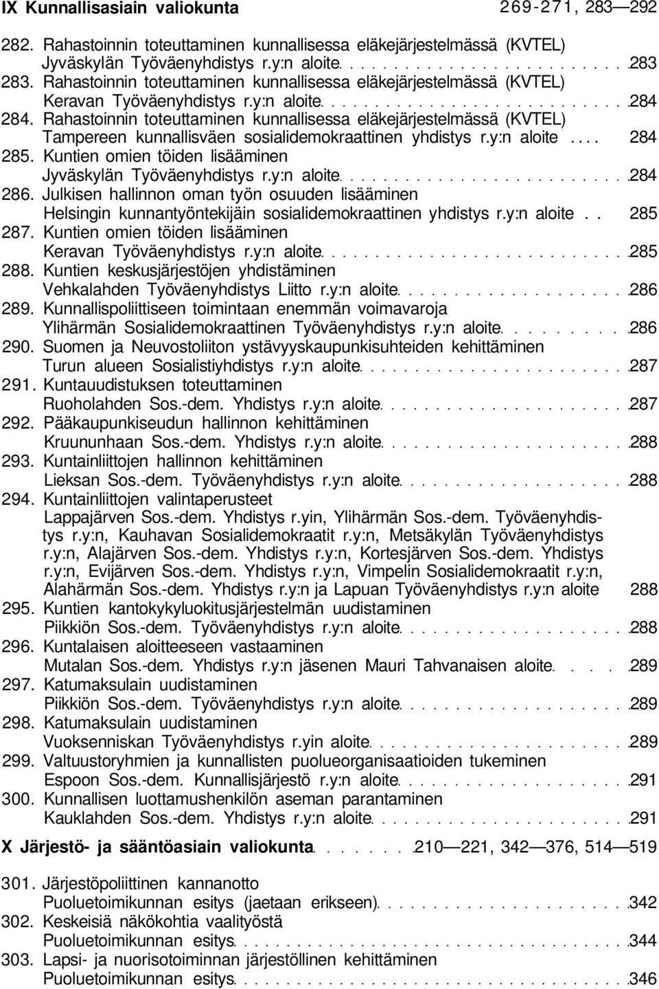 Rahastoinnin toteuttaminen kunnallisessa eläkejärjestelmässä (KVTEL) Tampereen kunnallisväen sosialidemokraattinen yhdistys r.y:n aloite... 284 285.