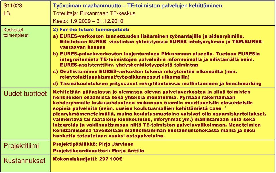 Edistetään EURES- viestintää yhteistyössä EURES-infotyöryhmän ja TEM/EURESvastaavan kanssa b) EURES-palveluverkoston laajentaminen Pirkanmaan alueella.