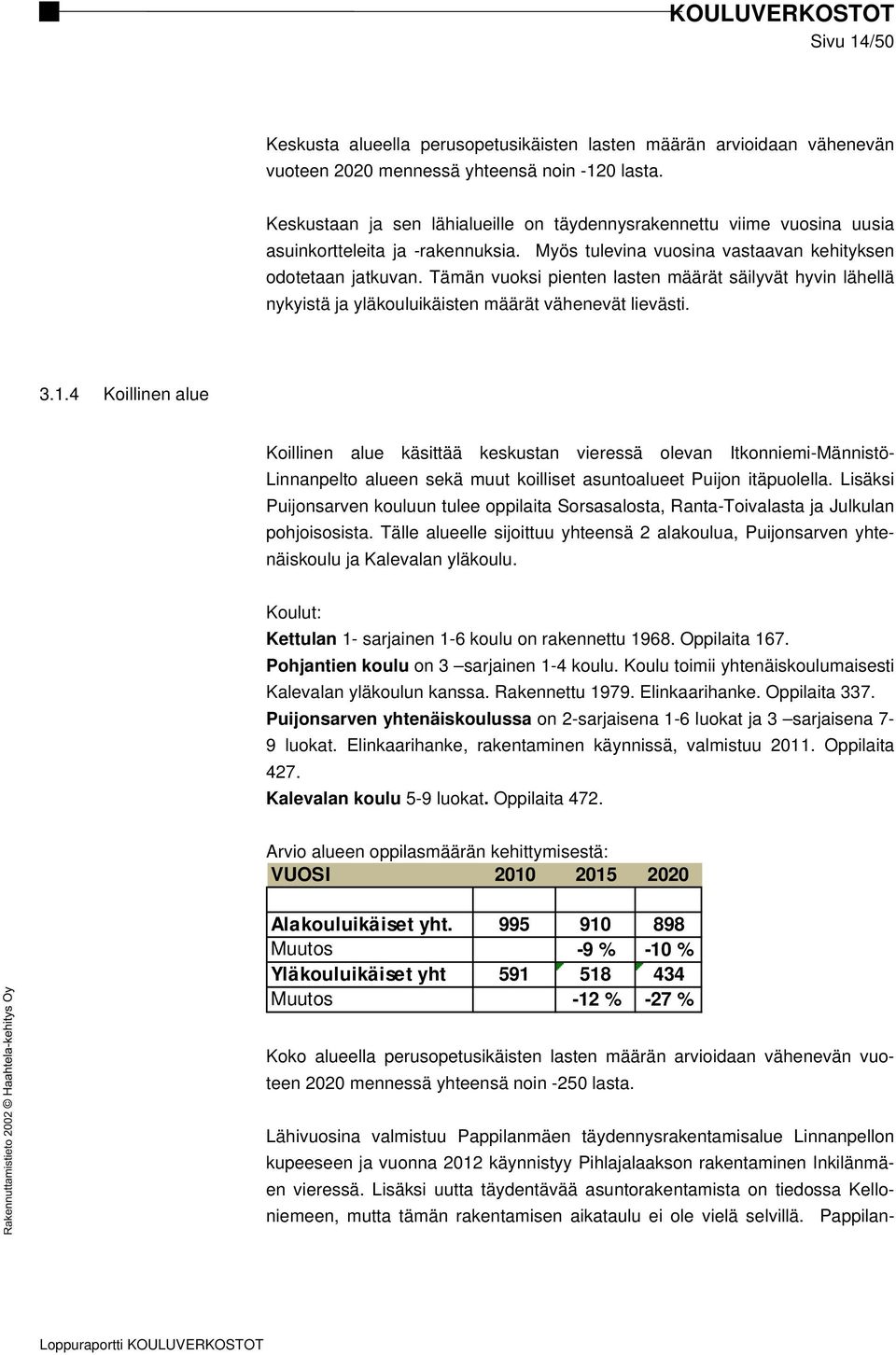 Tämän vuoksi pienten lasten määrät säilyvät hyvin lähellä nykyistä ja yläkouluikäisten määrät vähenevät lievästi. 3.1.