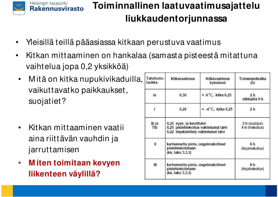 0,2 yksikköä) Mitä on kitka nupukivikaduilla, vaikuttavatko paikkaukset, suojatiet?