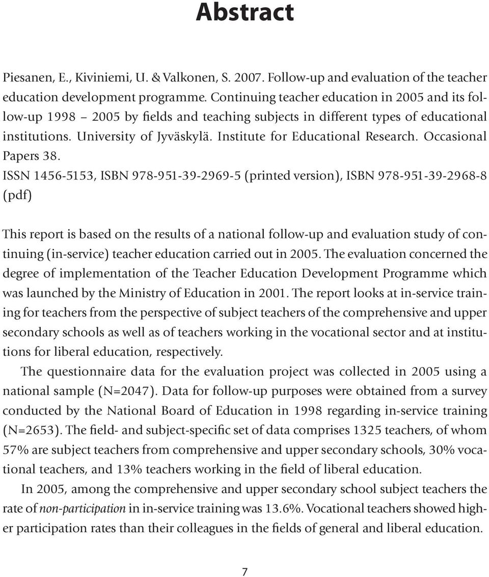 Institute for Educational Research. Occasional Papers 38.