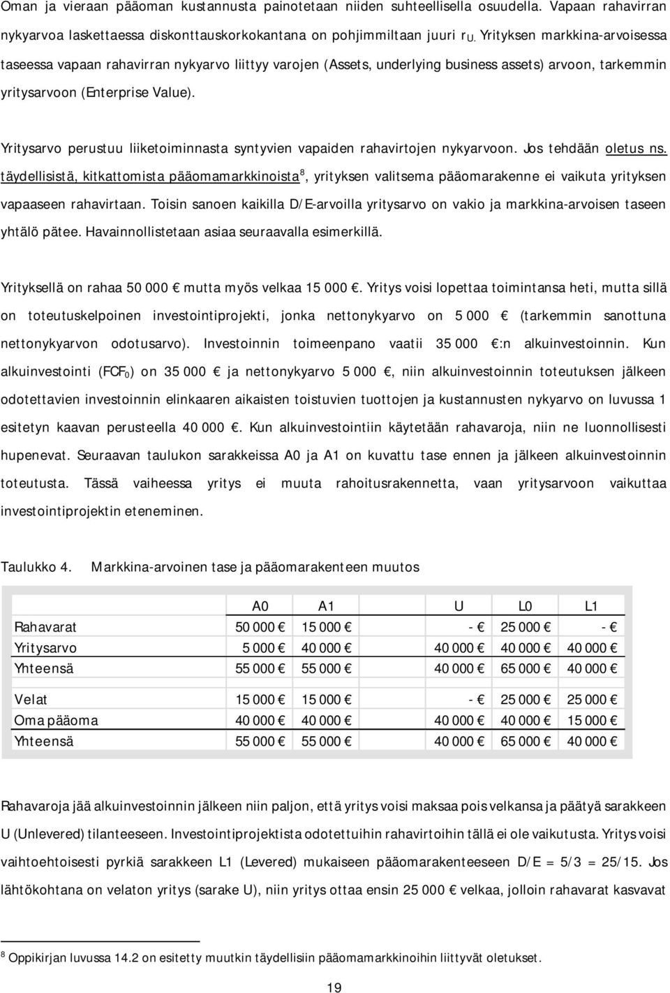 Yritysarvo perustuu liiketoiminnasta syntyvien vapaiden rahavirtojen nykyarvoon. Jos tehdään oletus ns.