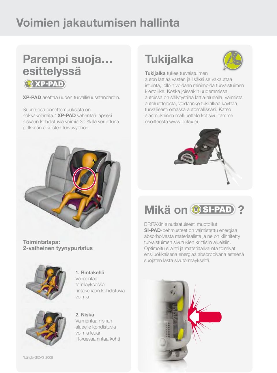 Tukijalka Tukijalka tukee turvaistuimen auton lattiaa vasten ja lisäksi se vakauttaa istuinta, jolloin voidaan minimoida turvaistuimen kiertoliike.