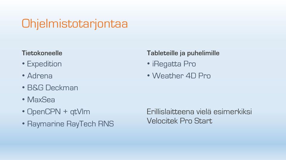 RNS Tableteille ja puhelimille iregatta Pro Weather 4D