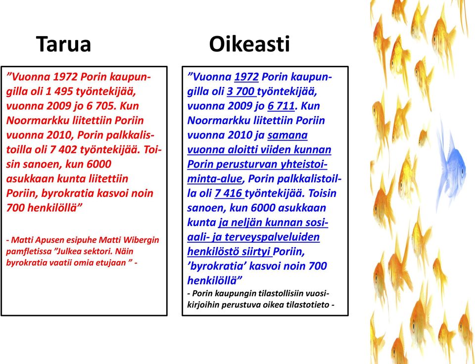 Näin byrokratia vaatii omia etujaan - Oikeasti Vuonna 1972 Porin kaupungilla oli 3 700 työntekijää, vuonna 2009 jo 6 711.