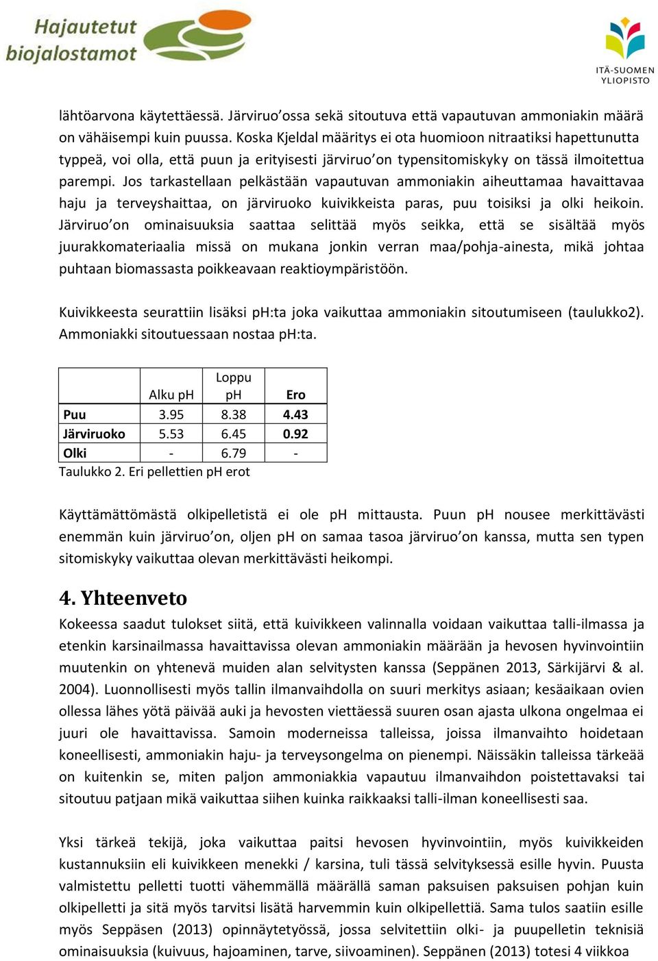 Jos tarkastellaan pelkästään vapautuvan ammoniakin aiheuttamaa havaittavaa haju ja terveyshaittaa, on järviruoko kuivikkeista paras, puu toisiksi ja olki heikoin.