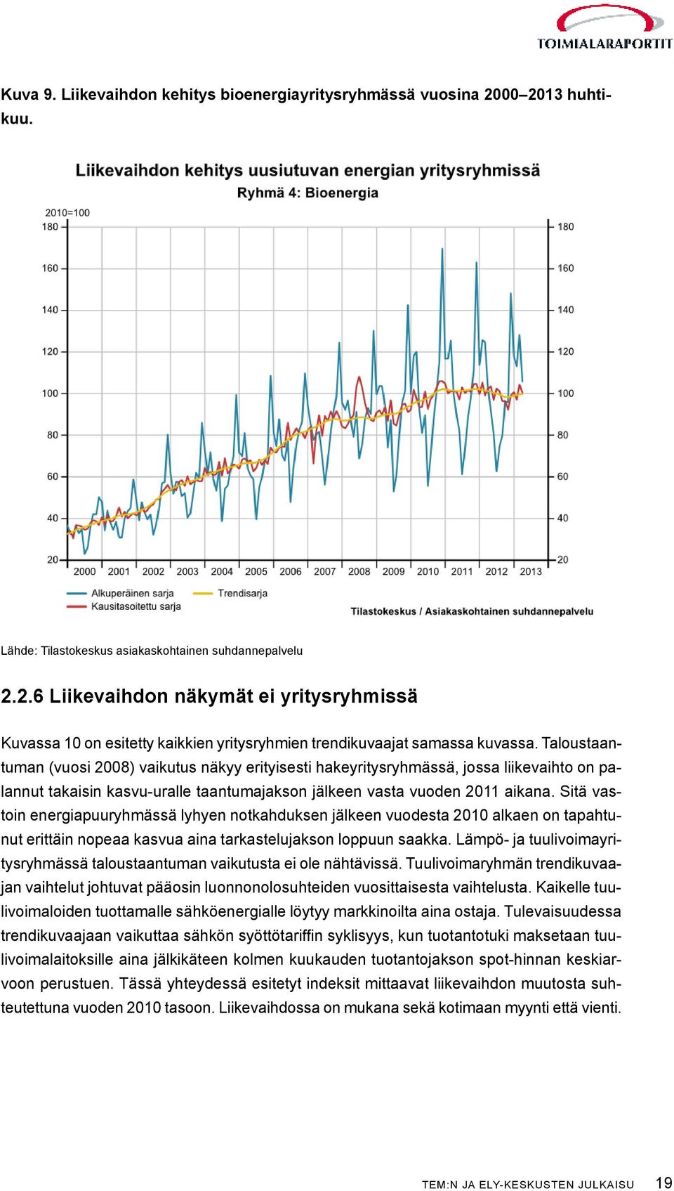 Sitä vastoin energiapuuryhmässä lyhyen notkahduksen jälkeen vuodesta 2010 alkaen on tapahtunut erittäin nopeaa kasvua aina tarkastelujakson loppuun saakka.