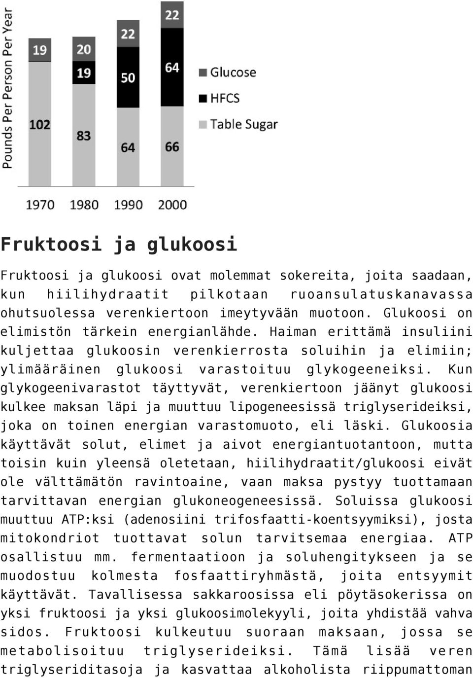 Kun glykogeenivarastot täyttyvät, verenkiertoon jäänyt glukoosi kulkee maksan läpi ja muuttuu lipogeneesissä triglyserideiksi, joka on toinen energian varastomuoto, eli läski.