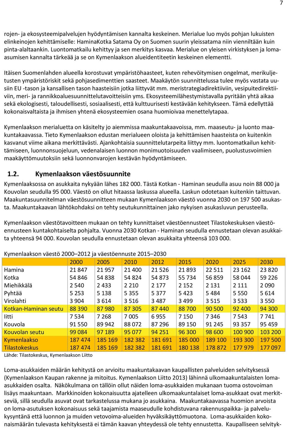 Luontomatkailu kehittyy ja sen merkitys kasvaa. Merialue on yleisen virkistyksen ja lomaasumisen kannalta tärkeää ja se on Kymenlaakson alueidentiteetin keskeinen elementti.