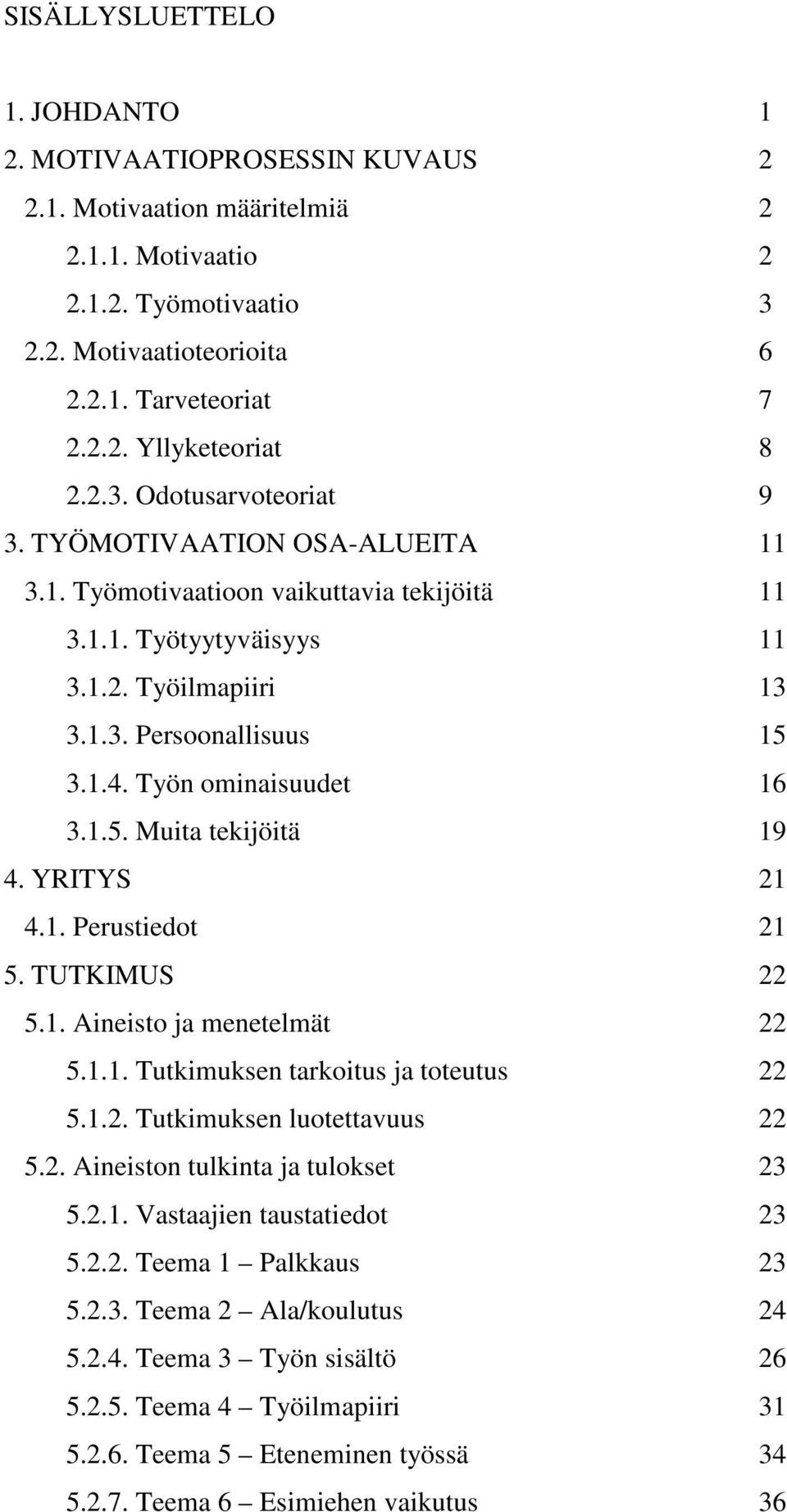 Työn ominaisuudet 16 3.1.5. Muita tekijöitä 19 4. YRITYS 21 4.1. Perustiedot 21 5. TUTKIMUS 22 5.1. Aineisto ja menetelmät 22 5.1.1. Tutkimuksen tarkoitus ja toteutus 22 5.1.2. Tutkimuksen luotettavuus 22 5.