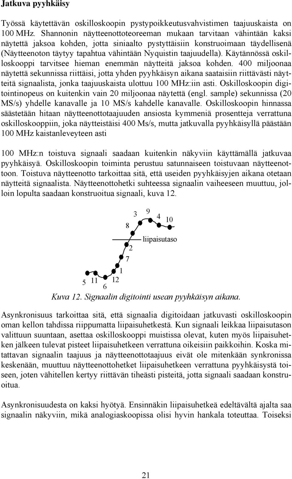 taajuudella). Käytännössä oskilloskooppi tarvitsee hieman enemmän näytteitä jaksoa kohden.