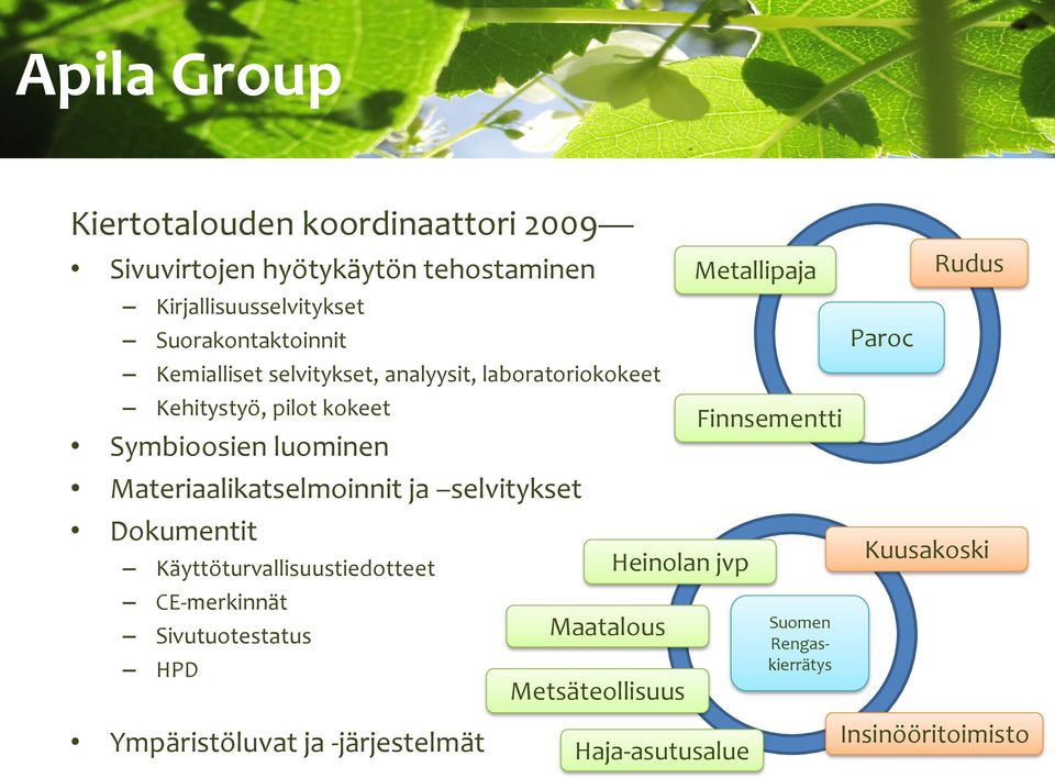 selvitykset Dokumentit Käyttöturvallisuustiedotteet CE-merkinnät Sivutuotestatus HPD Maatalous Heinolan jvp Metsäteollisuus