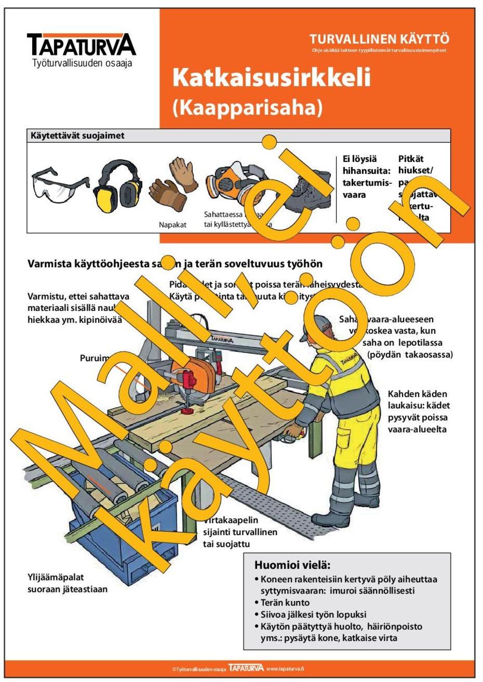 kädet ja sormet poissa terän läheisyydestä.