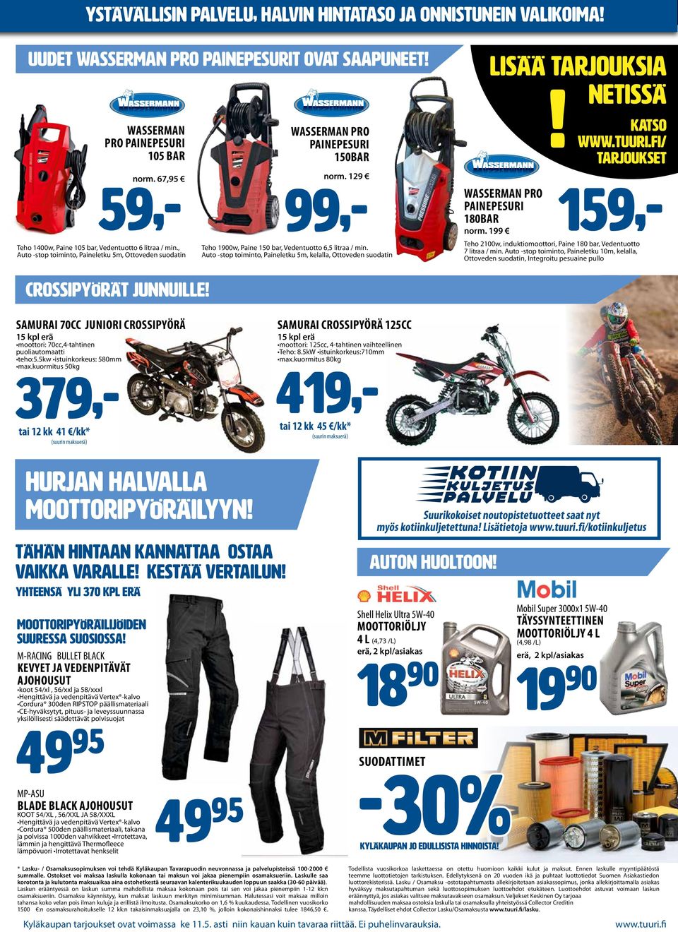 WASSERMAN PRO PAINEPESURI 150BAR norm. 129 Teho 1900w, Paine 150 bar, Vedentuotto 6,5 litraa / min.
