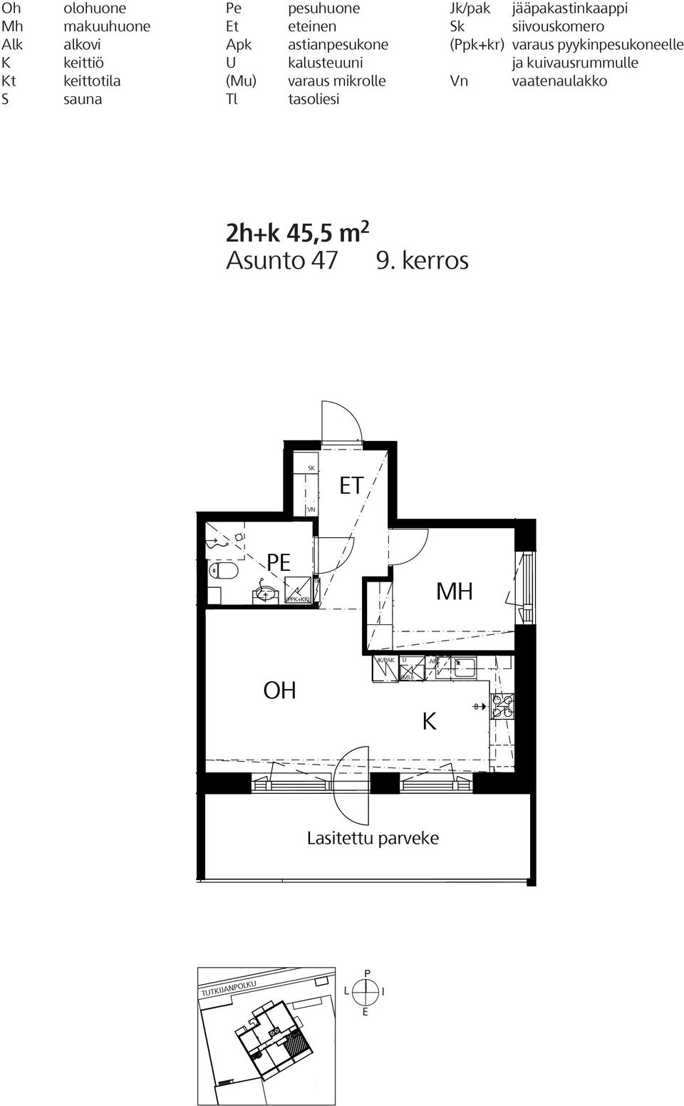 vaatenaulakko pereen Matrix 2h+k 45,5 m 2 Asunto 47 9.