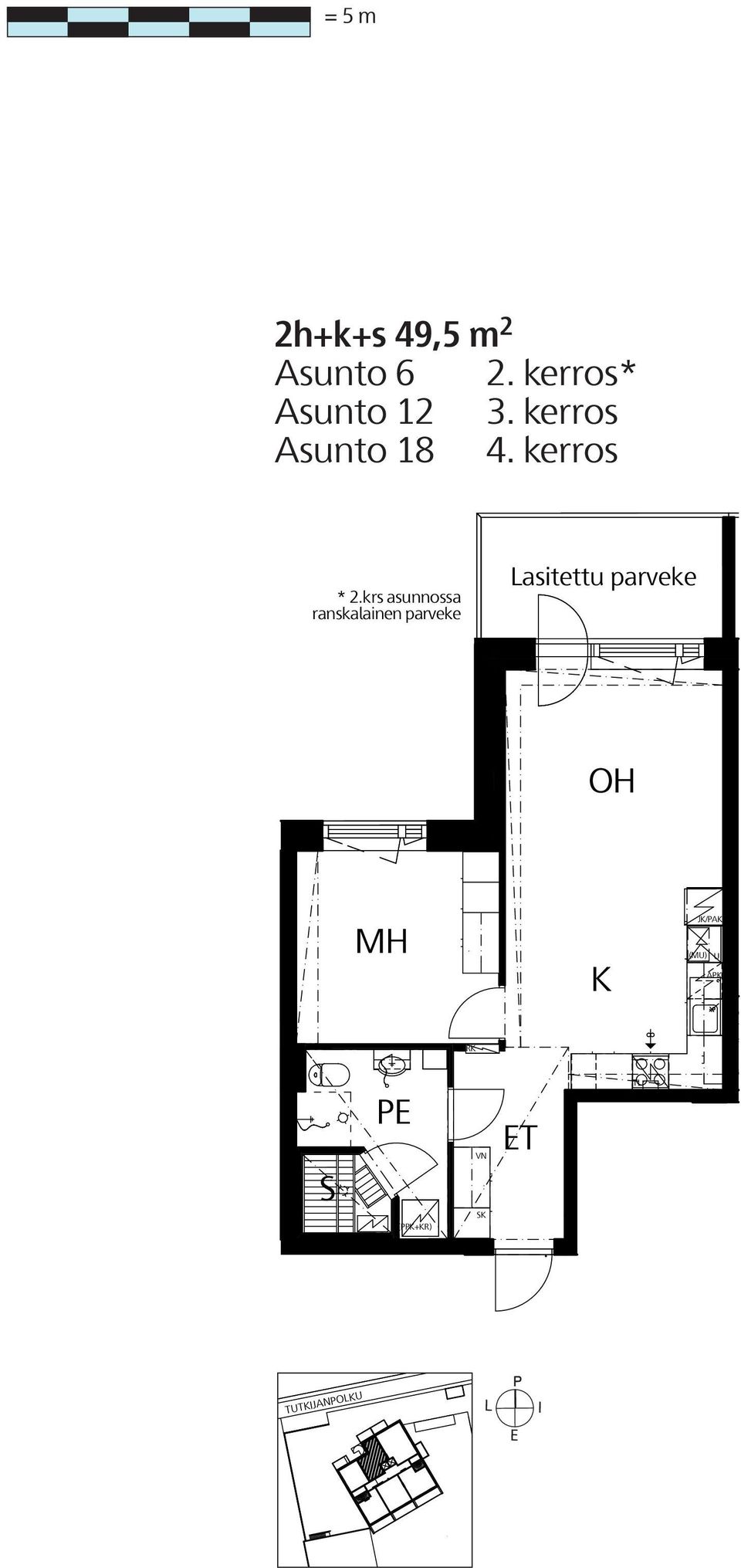 krs asunnossa ranskalainen parveke asitettu parveke As Oy Tampereen Matrix Mittakaava 1 MATRX V / V