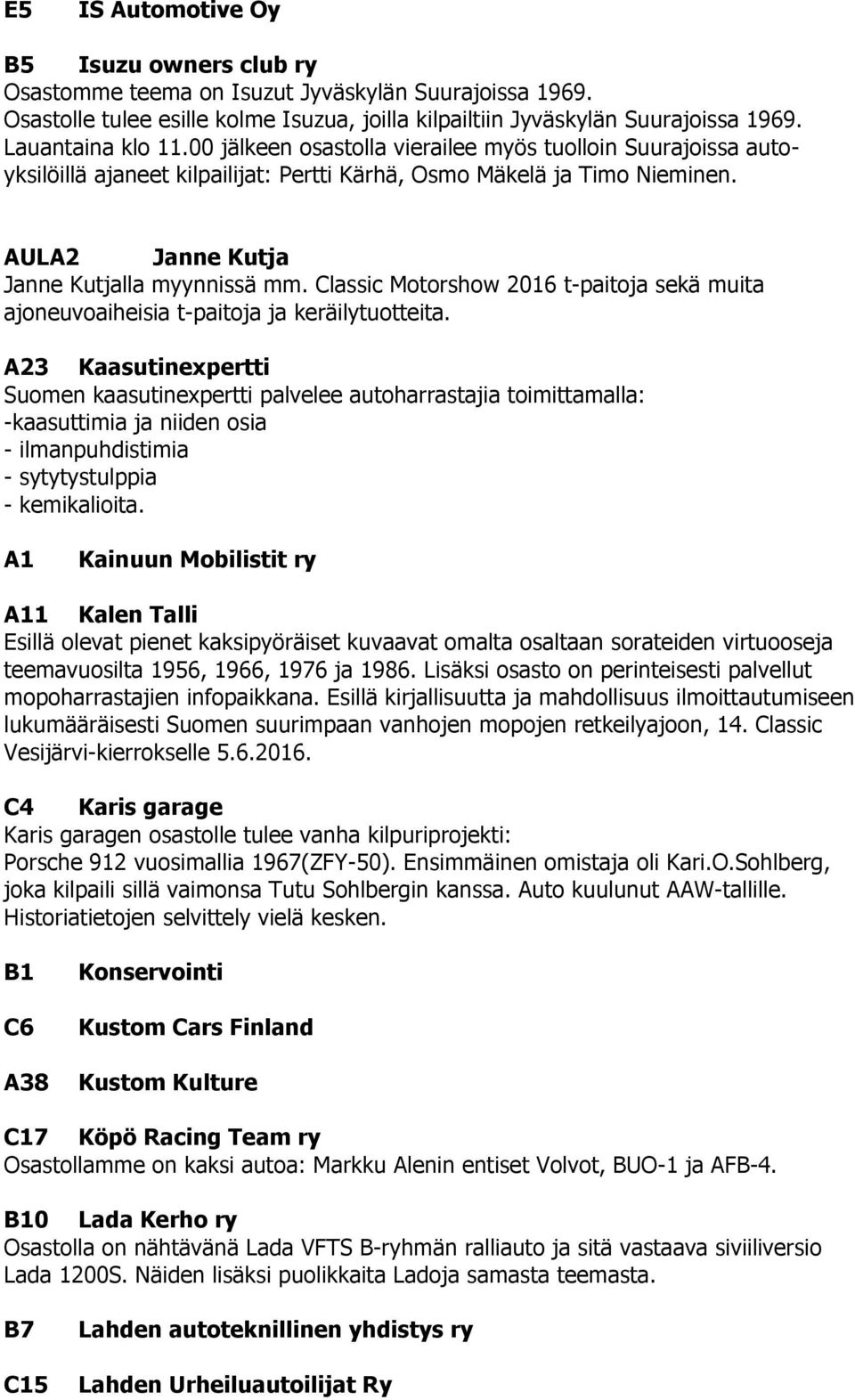 AULA2 Janne Kutja Janne Kutjalla myynnissä mm. Classic Motorshow 2016 t-paitoja sekä muita ajoneuvoaiheisia t-paitoja ja keräilytuotteita.