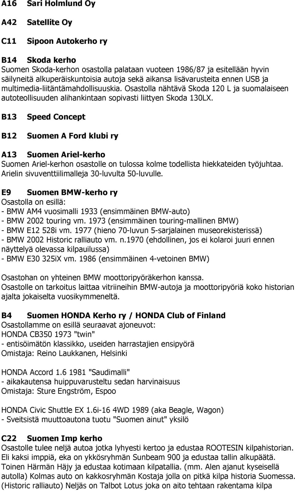 B13 B12 Speed Concept Suomen A Ford klubi ry A13 Suomen Ariel-kerho Suomen Ariel-kerhon osastolle on tulossa kolme todellista hiekkateiden työjuhtaa.