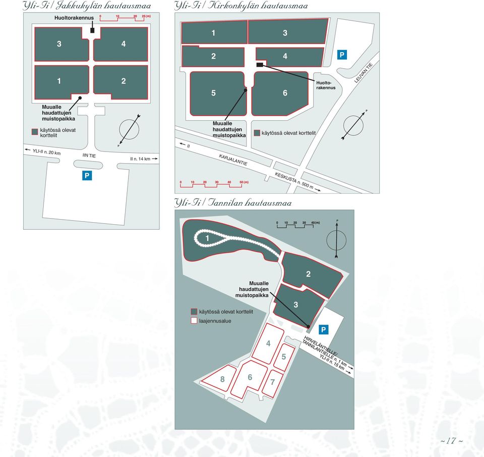 muistopaikka käytössä olevat korttelit P YLI-II n. 20 km IIN TIE P II n. 14 km II KARJALANTIE KESKUSTA n.