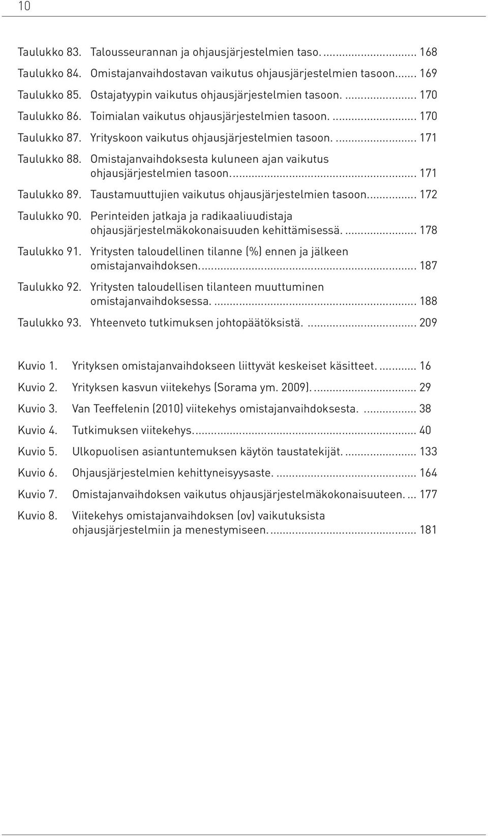 Omistajanvaihdoksesta kuluneen ajan vaikutus ohjausjärjestelmien tasoon... 171 Taulukko 89. Taustamuuttujien vaikutus ohjausjärjestelmien tasoon... 172 Taulukko 90.