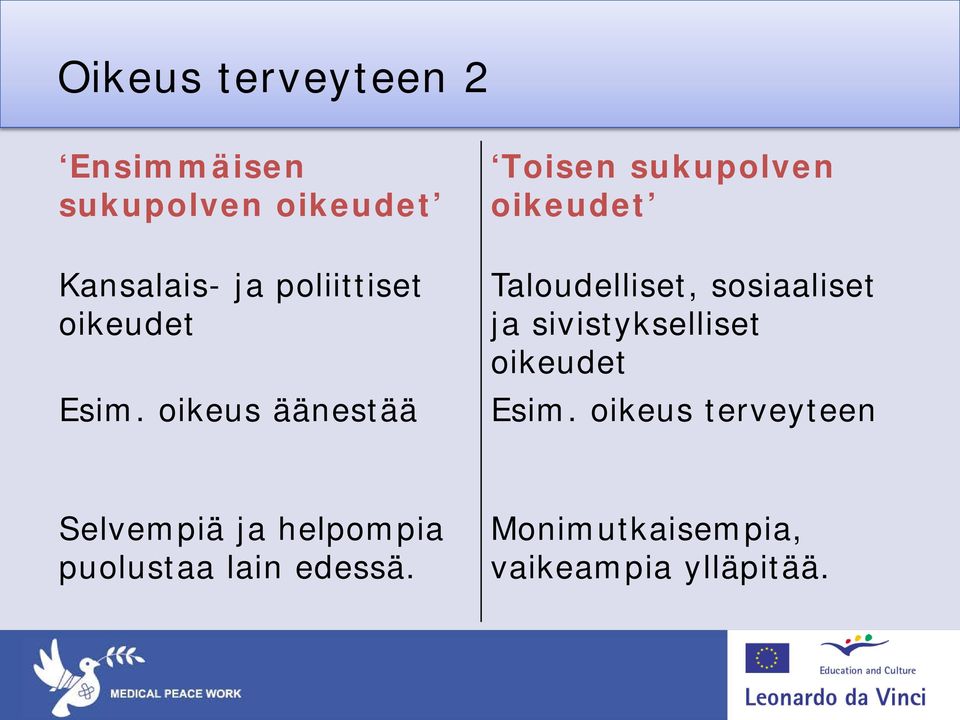 oikeus äänestää Toisen sukupolven oikeudet Taloudelliset, sosiaaliset ja