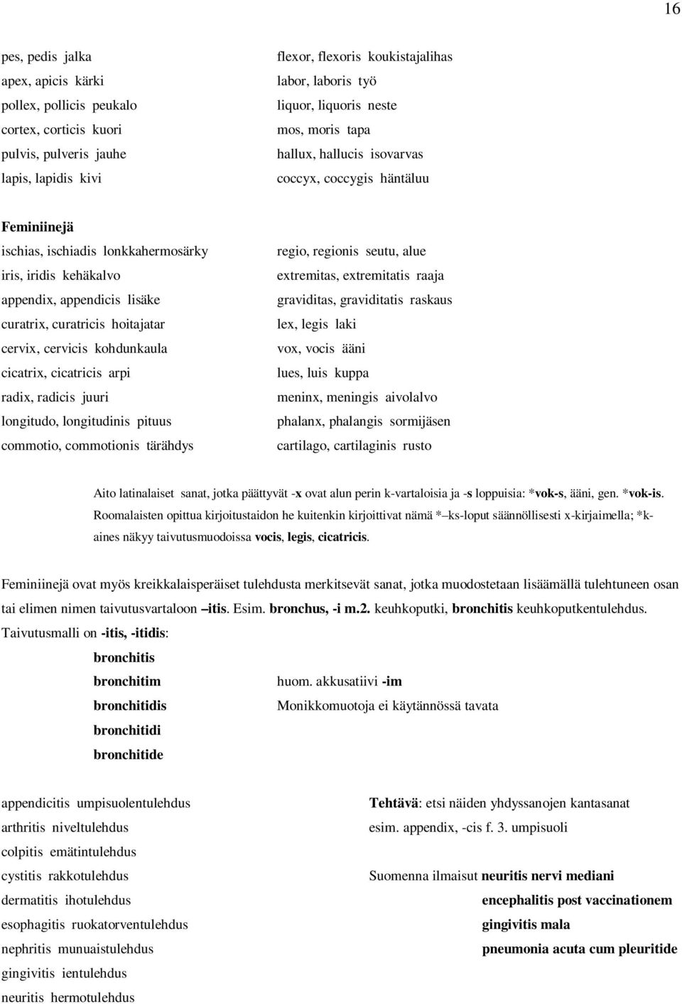 hoitajatar cervix, cervicis kohdunkaula cicatrix, cicatricis arpi radix, radicis juuri longitudo, longitudinis pituus commotio, commotionis tärähdys regio, regionis seutu, alue extremitas,
