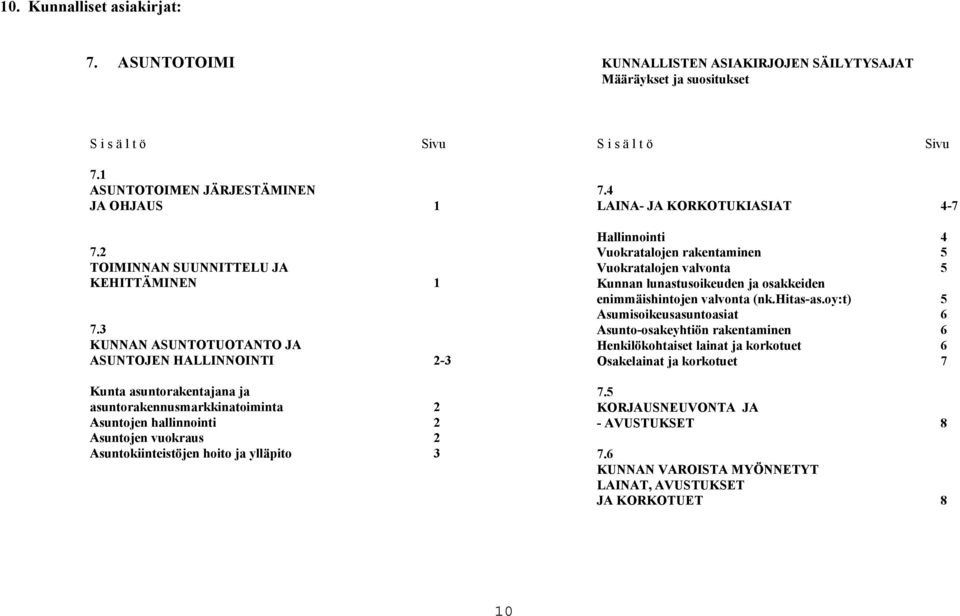 3 KUNNAN ASUNTOTUOTANTO JA ASUNTOJEN HALLINNOINTI 2-3 Kunta asuntorakentajana ja asuntorakennusmarkkinatoiminta 2 Asuntojen hallinnointi 2 Asuntojen vuokraus 2 Asuntokiinteistöjen hoito ja ylläpito 3