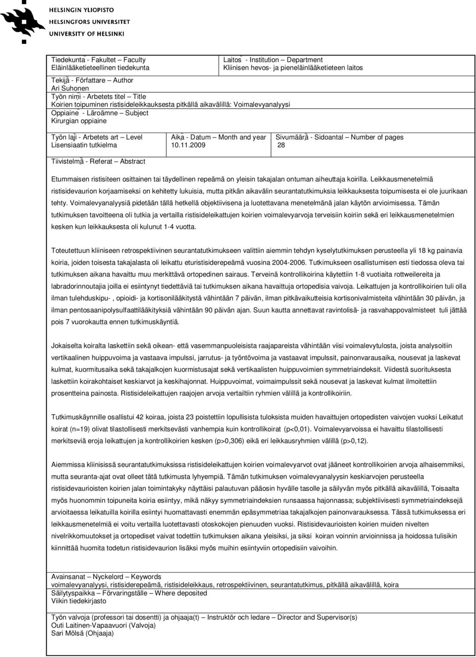 Tiivistelmä - Referat Abstract Aika - Datum Month and year 10.11.