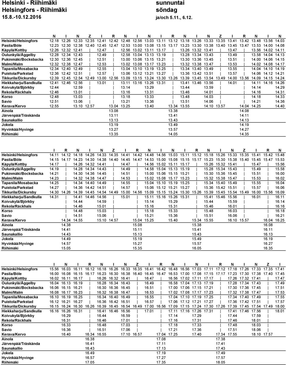 08 Käpylä/Kottby 12.26 12.32 12.41 12.47 12.56 13.02 13.11 13.17 13.26 13.32 13.41 13.47 13.56 14.02 14.11 Oulunkylä/Åggelby 12.28 12.34 12.43 12.49 12.58 13.04 13.13 13.19 13.28 13.34 13.43 13.49 13.