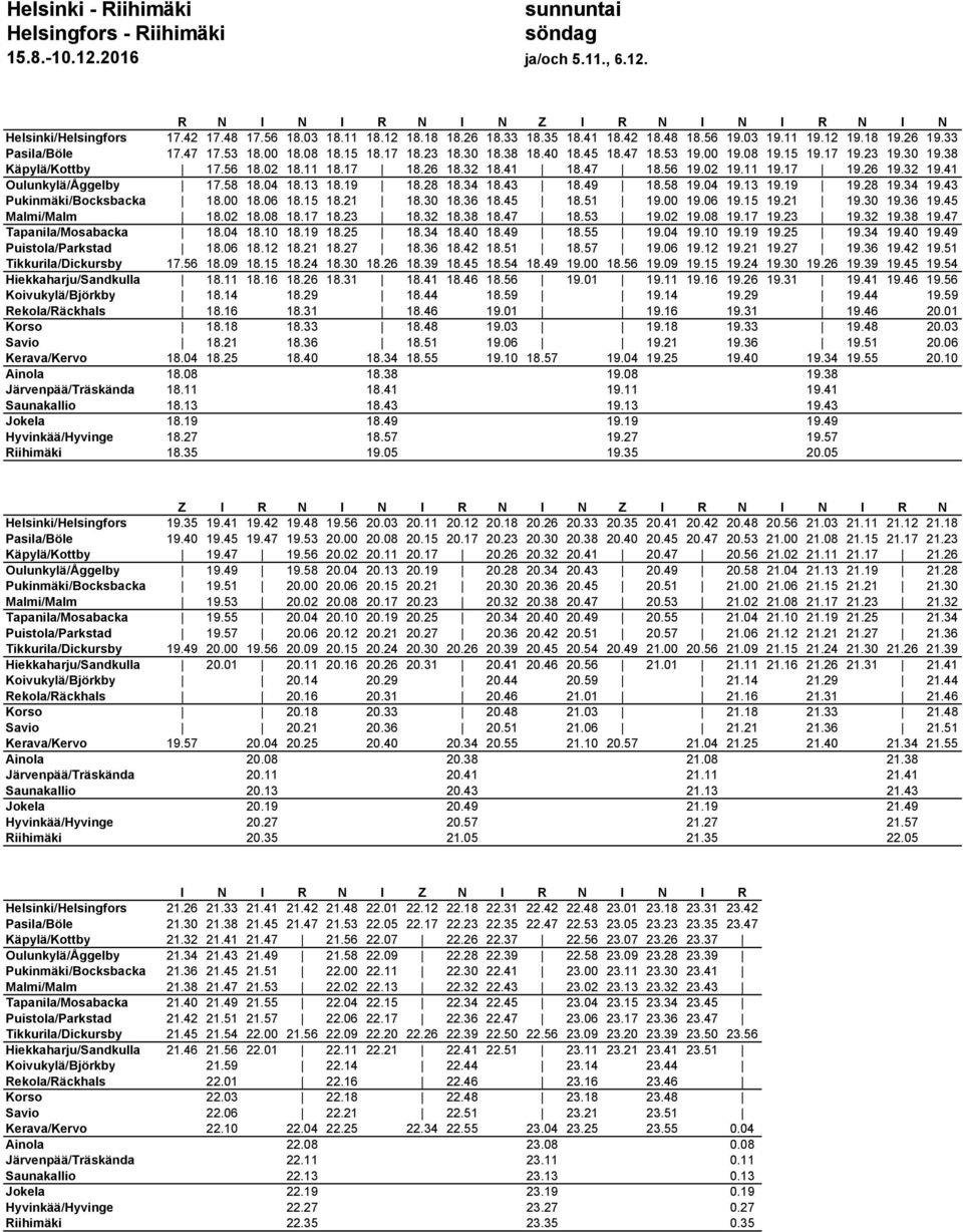 38 Käpylä/Kottby 17.56 18.02 18.11 18.17 18.26 18.32 18.41 18.47 18.56 19.02 19.11 19.17 19.26 19.32 19.41 Oulunkylä/Åggelby 17.58 18.04 18.13 18.19 18.28 18.34 18.43 18.49 18.58 19.04 19.13 19.19 19.