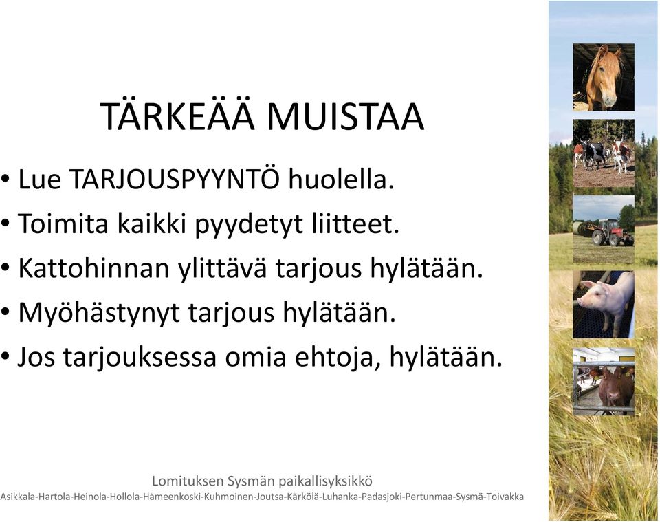 Kattohinnan ylittävä tarjous hylätään.