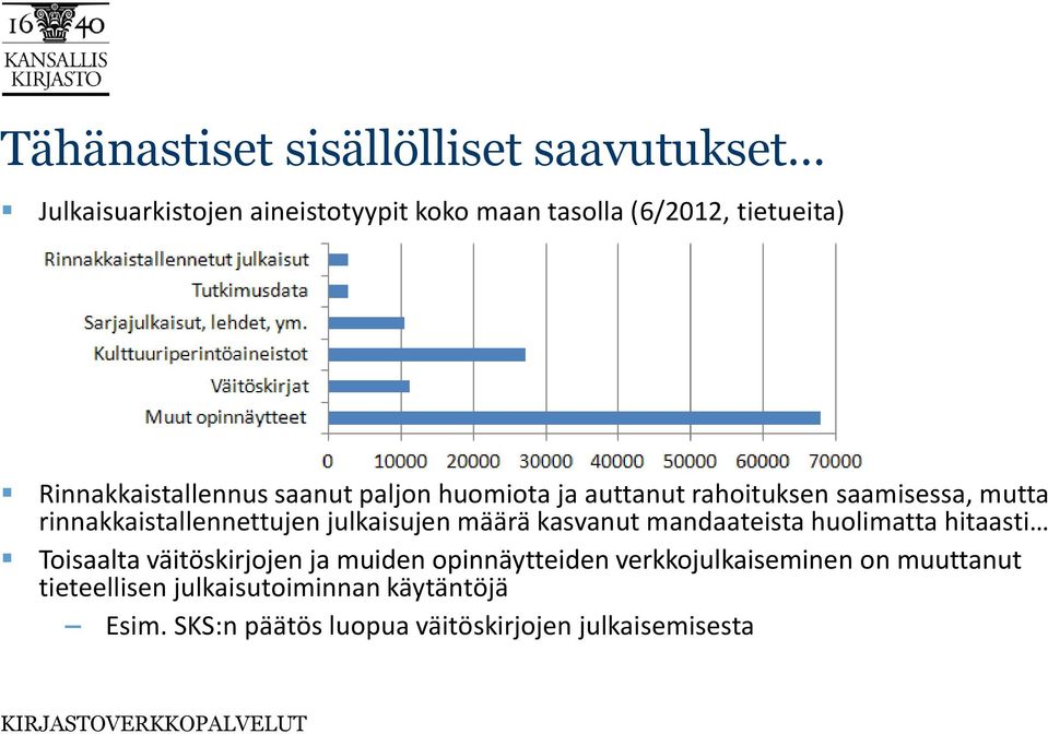 julkaisujen määrä kasvanut mandaateista huolimatta hitaasti Toisaalta väitöskirjojen ja muiden opinnäytteiden