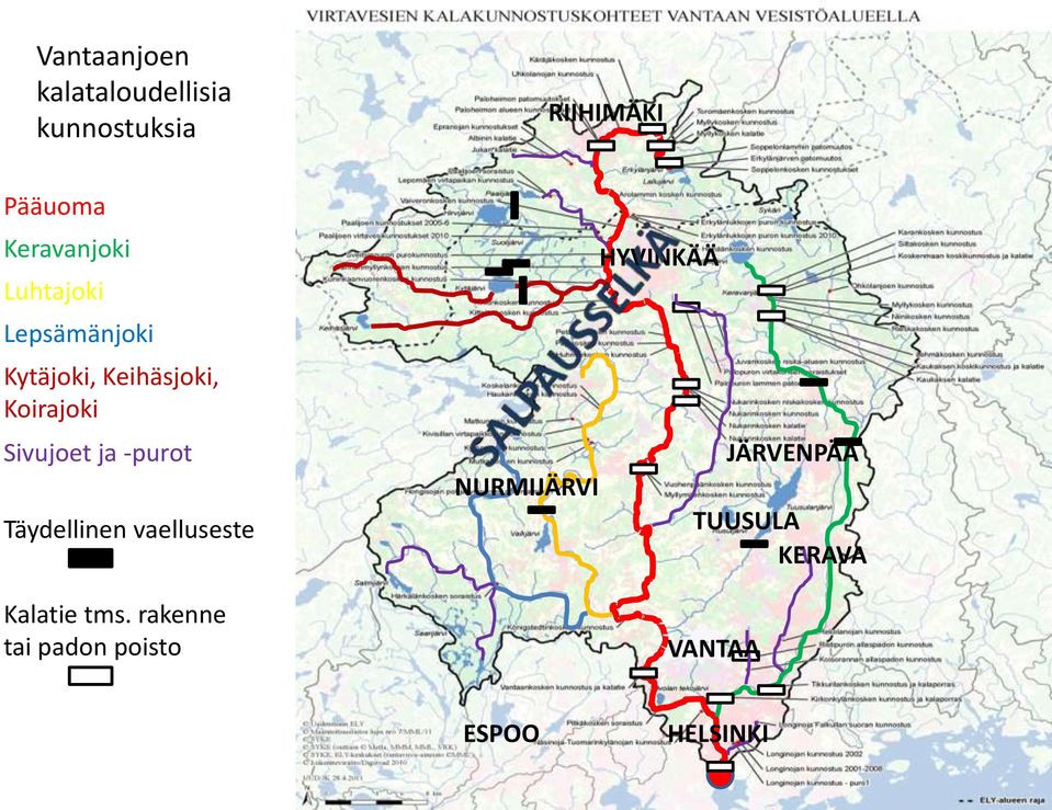 Sivujoet ja -purot Täydellinen vaelluseste Kalatie tms.