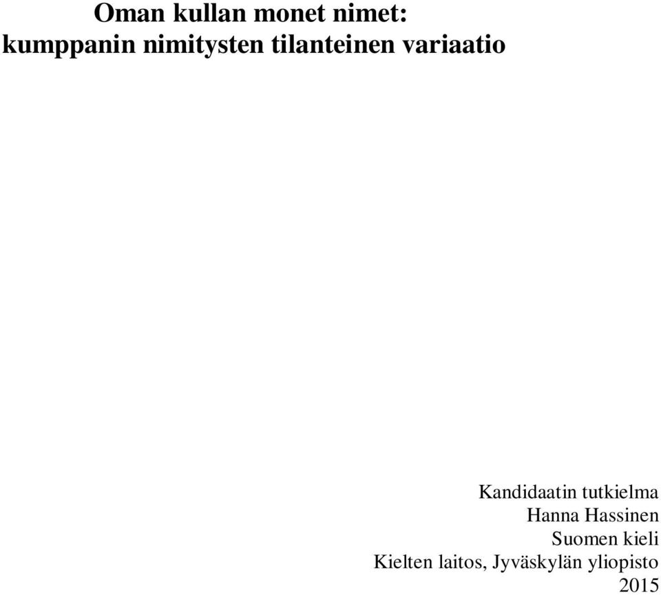 Kandidaatin tutkielma Hanna Hassinen