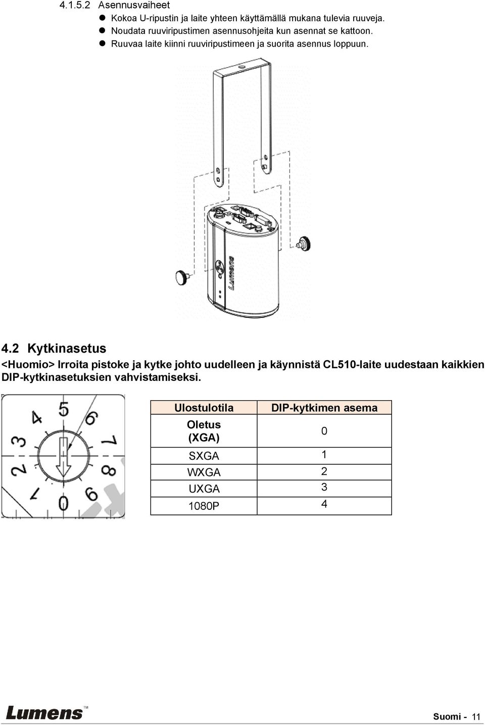 Ruuvaa laite kiinni ruuviripustimeen ja suorita asennus loppuun. 4.