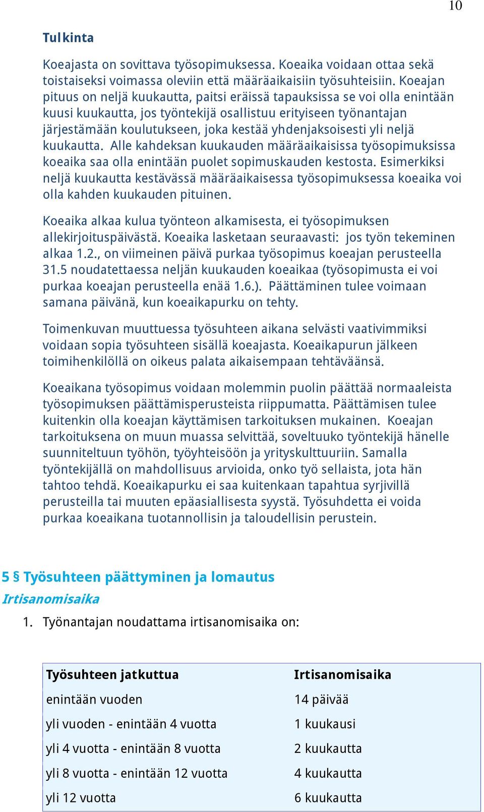 yhdenjaksoisesti yli neljä kuukautta. Alle kahdeksan kuukauden määräaikaisissa työsopimuksissa koeaika saa olla enintään puolet sopimuskauden kestosta.