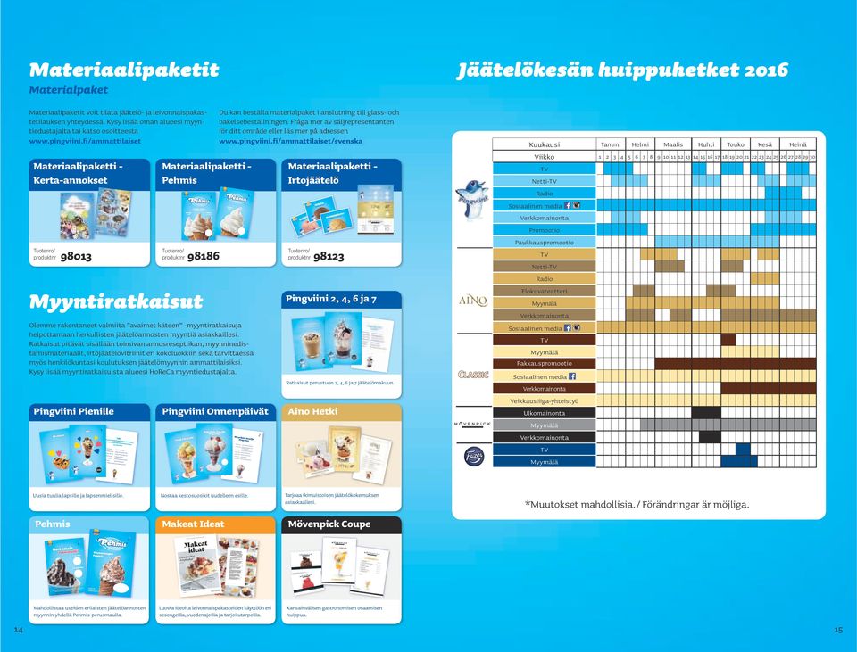 165 g 40 g / 3 rkl 10 g / 5 kpl Materiaalipaketit Materialpaket Materiaalipaketit voit tilata jäätelö ja leivonnaispakastetilauksen yhteydessä.