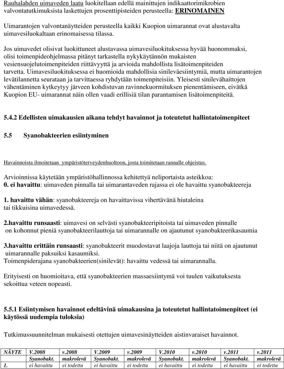 Jos uimavedet olisivat luokittuneet alustavassa uimavesiluokituksessa hyvää huonommaksi, olisi toimenpideohjelmassa pitänyt tarkastella nykykäytännön mukaisten vesiensuojelutoimenpiteiden