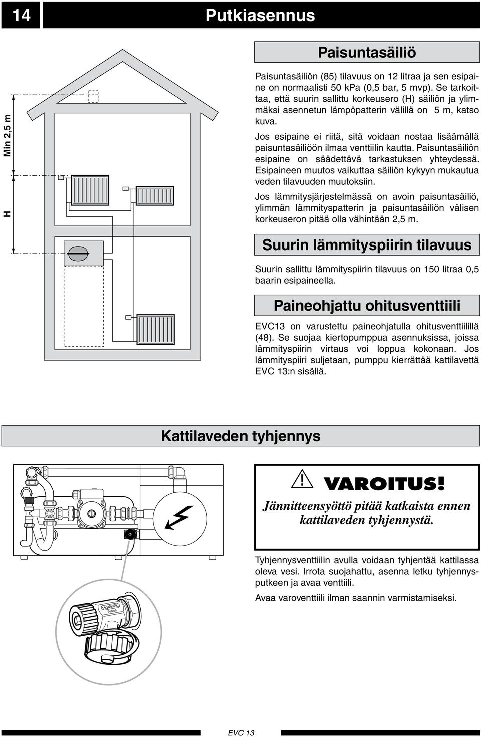 Pisuntsäiliön esipine on säädettävä trkstuksen htedessä. Esipineen muutos vikutt säiliön kkn mukutu veden tilvuuden muutoksiin.