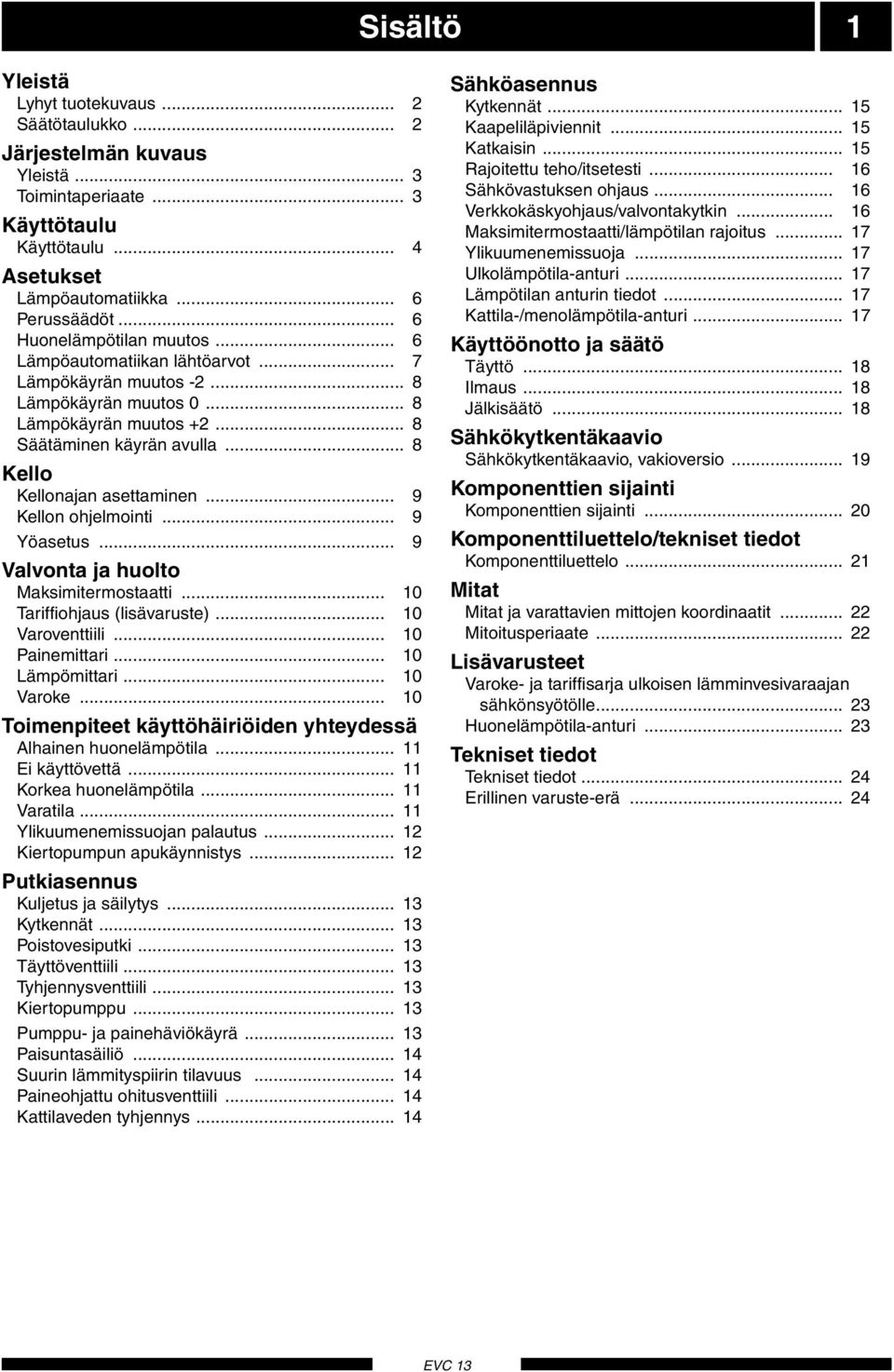 .. Vlvont j huolto Mksimitermosttti... Triffiohjus (lisävruste)... Vroventtiili... Pinemittri... Lämpömittri... Vroke... Toimenpiteet kättöhäiriöiden htedessä Alhinen huonelämpötil... Ei kättövettä.