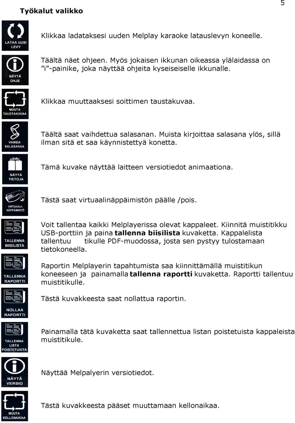 Muista kirjoittaa salasana ylös, sillä ilman sitä et saa käynnistettyä konetta. Tämä kuvake näyttää laitteen versiotiedot animaationa. Tästä saat virtuaalinäppäimistön päälle /pois.