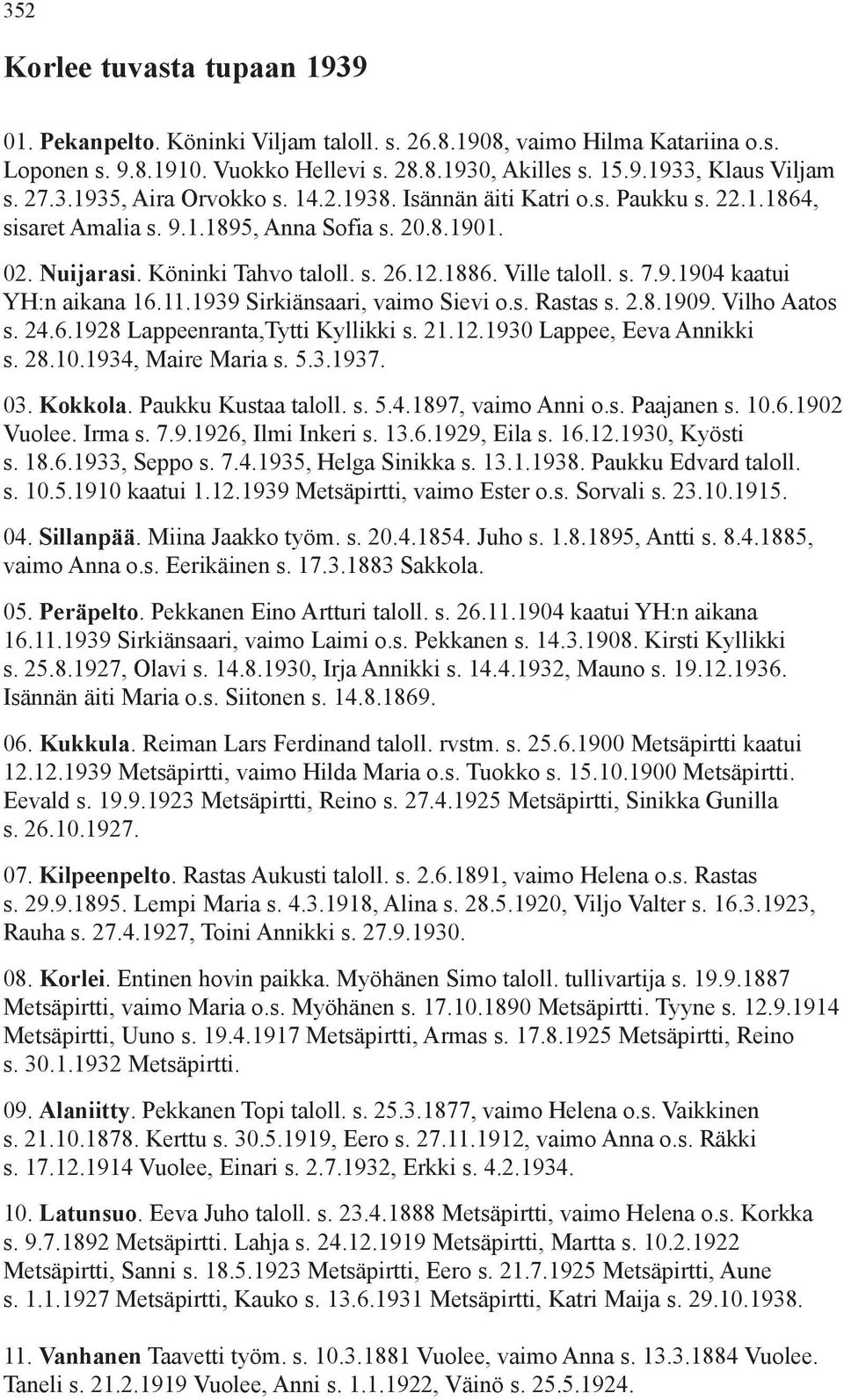 Ville taloll. s. 7.9.1904 kaatui YH:n aikana 16.11.1939 Sirkiänsaari, vaimo Sievi o.s. Rastas s. 2.8.1909. Vilho Aatos s. 24.6.1928 Lappeenranta,Tytti Kyllikki s. 21.12.1930 Lappee, Eeva Annikki s.