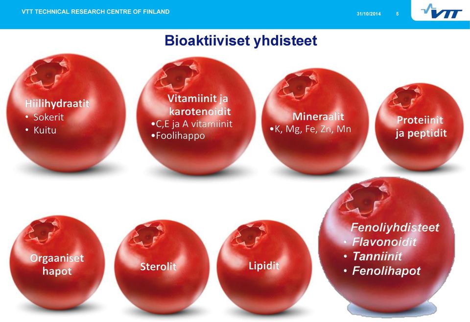 Mineraalit K, Mg, Fe, Zn, Mn Proteiinit ja peptidit Orgaaniset