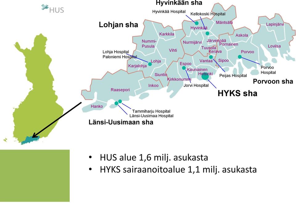 Kirkkonummi Inkoo Hyvinkään sha Jorvi Hospital Mäntsälä Askola Nurmijärvi Järvenpää Pornainen Tuusula Kerava Porvoo Sipoo Peijas