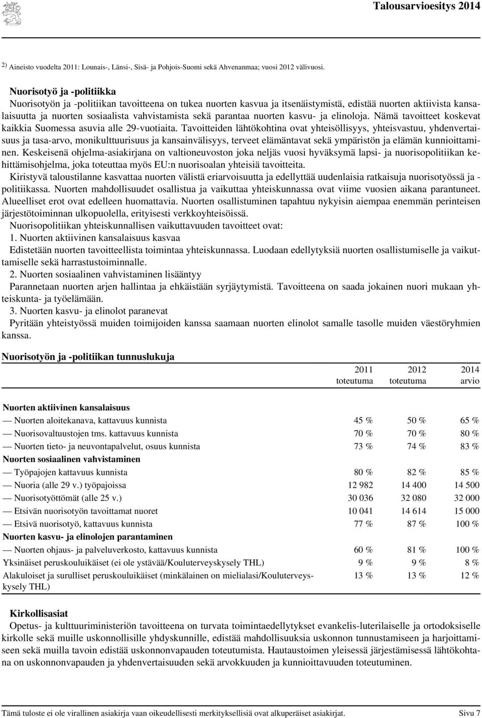 parantaa nuorten kasvu- ja elinoloja. Nämä tavoitteet koskevat kaikkia Suomessa asuvia alle 29-vuotiaita.
