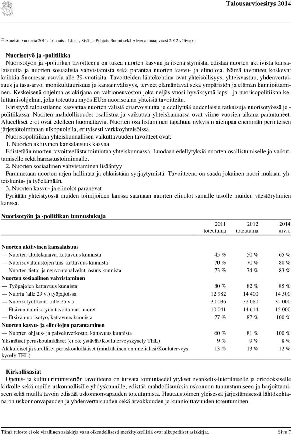 parantaa nuorten kasvu- ja elinoloja. Nämä tavoitteet koskevat kaikkia Suomessa asuvia alle 29-vuotiaita.