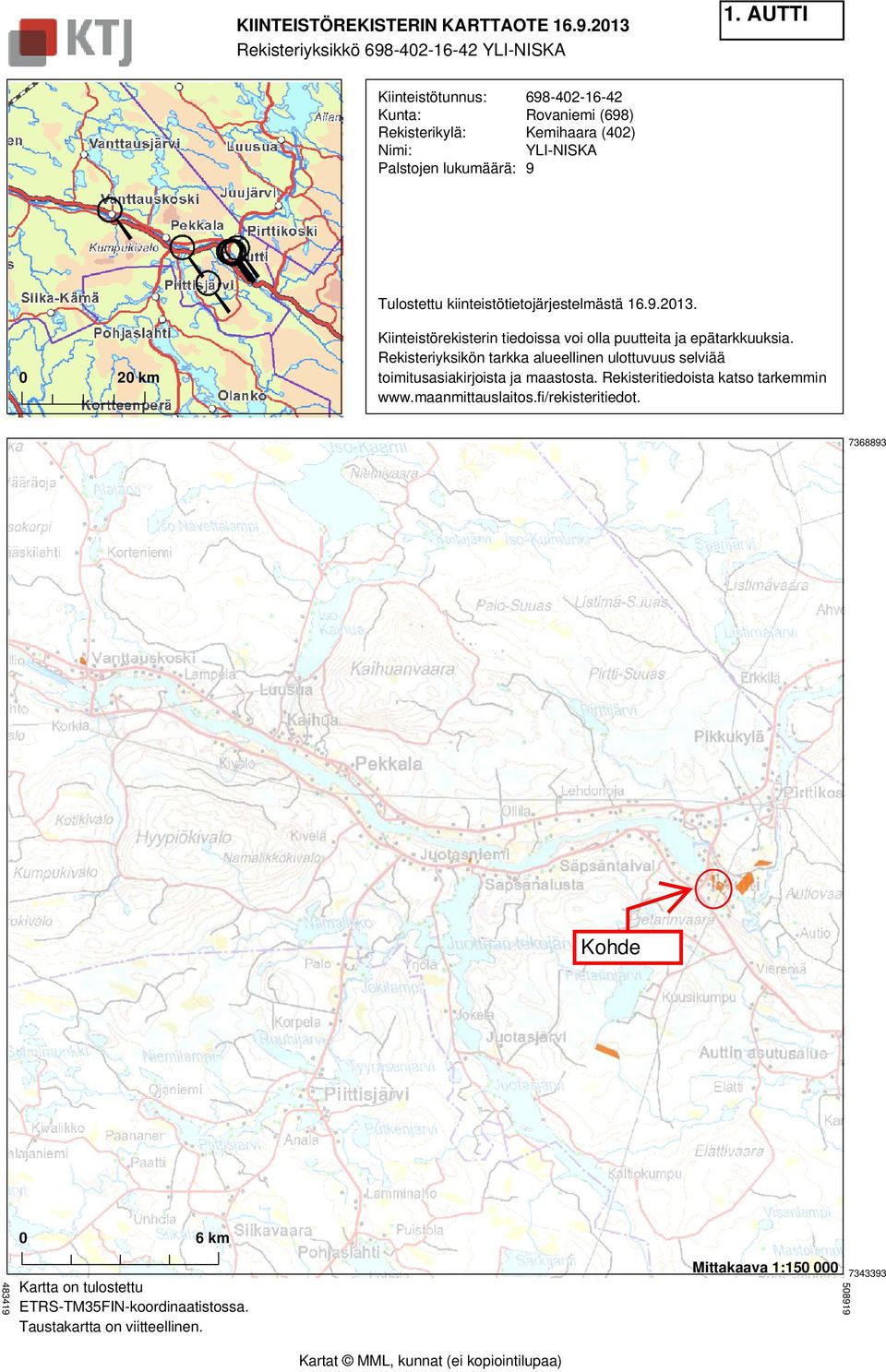 AUTTI Sivu 1 (10) Kiinteistötunnus: 698-402-16-42 Rekisterikylä: Kemihaara (402)