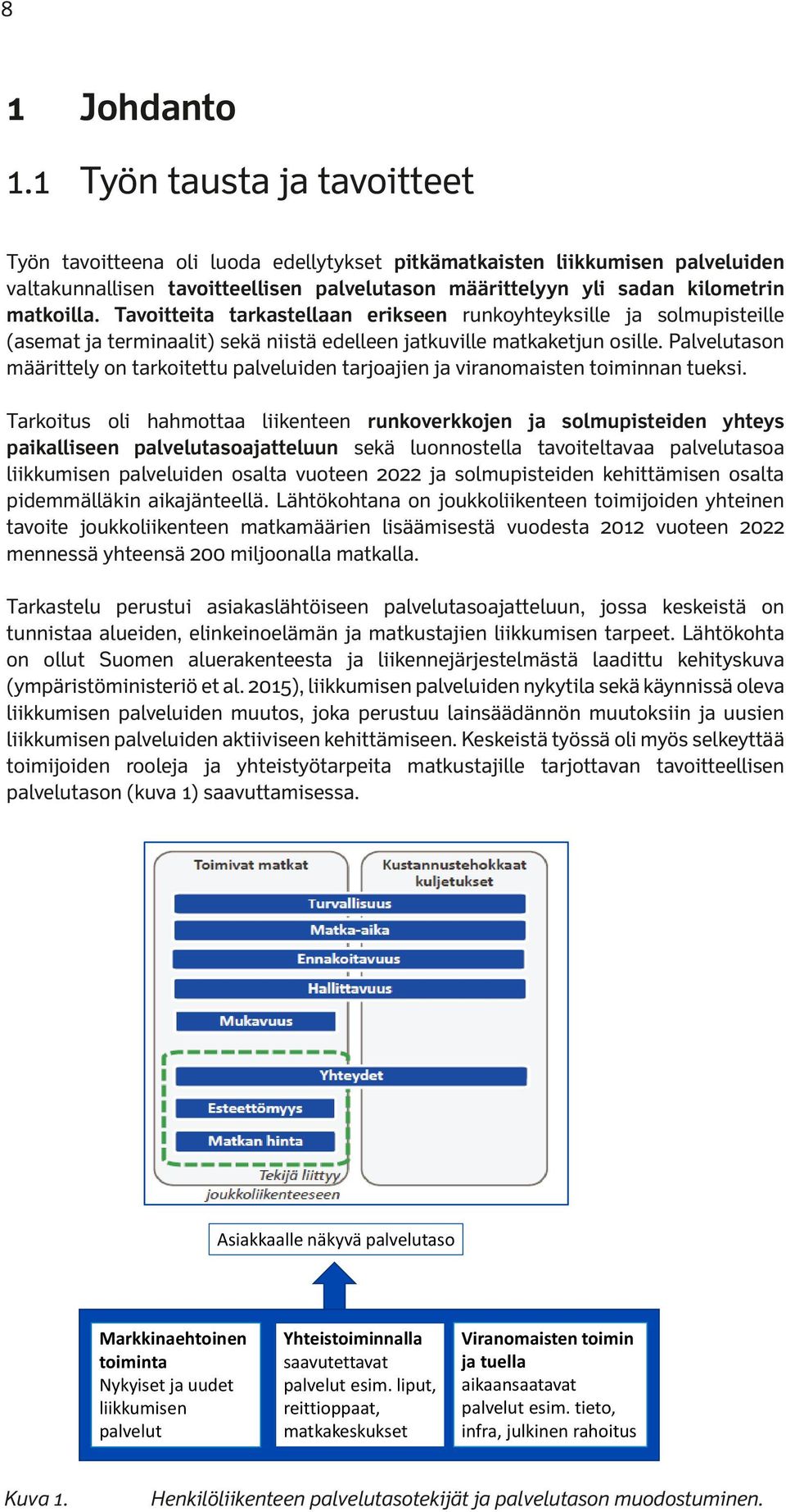 Työn tavoitteena oli luoda edellytykset pitkämatkaisten liikkumisen palveluiden valtakunnallisen tavoitteellisen palvelutason määrittelyyn yli sadan kilometrin matkoilla.