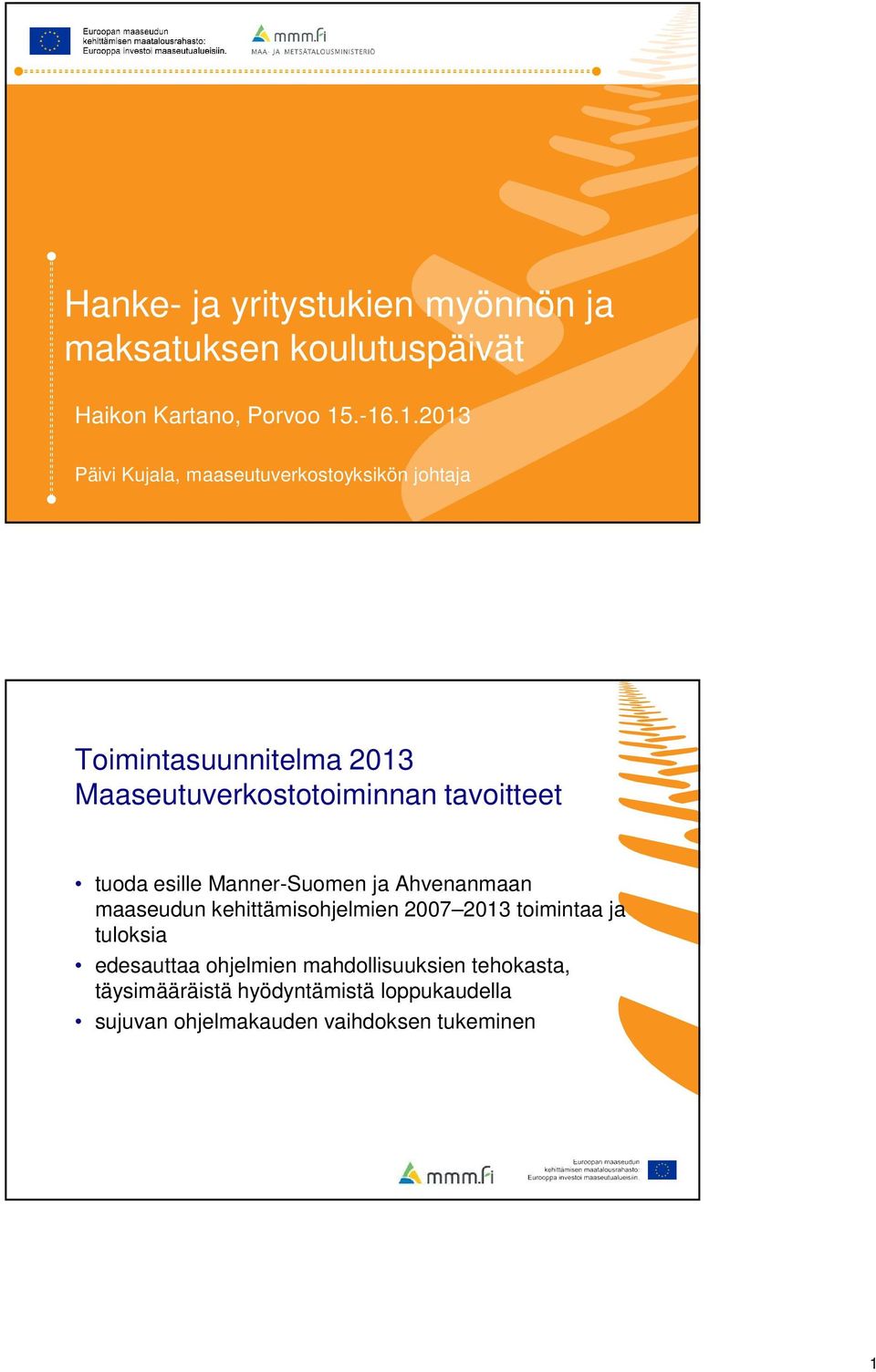 tavoitteet tuoda esille Manner-Suomen ja Ahvenanmaan maaseudun kehittämisohjelmien 2007 2013 toimintaa ja