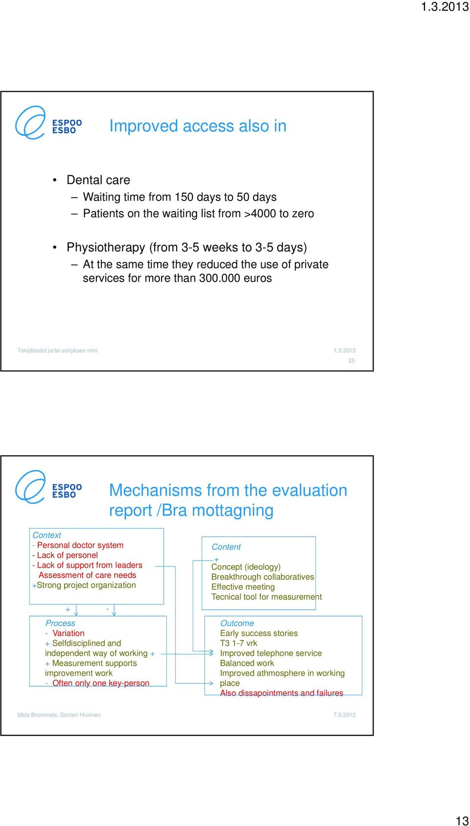 000 euros 25 Mechanisms from the evaluation report /Bra mottagning Context - Personal doctor system - Lack of personel - Lack of support from leaders Assessment of care needs +Strong project